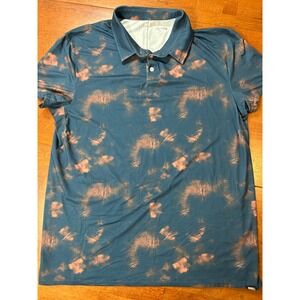 Barbell Polo Shirt Mens XXL Blue Orange Bleach Wash Tie Dye Short Sleeve Gym